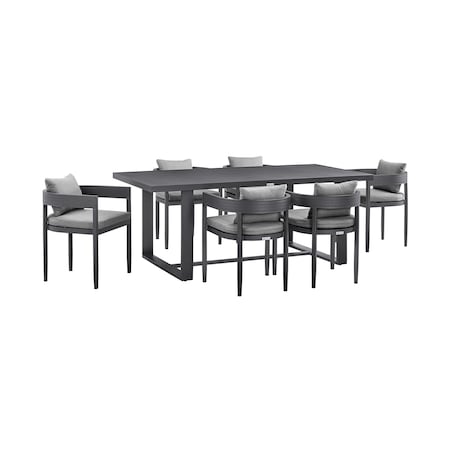 Armen Living Argiope Outdoor Patio 7-Piece Dining Table Set in Aluminum with Gray Cushions 840254333024
